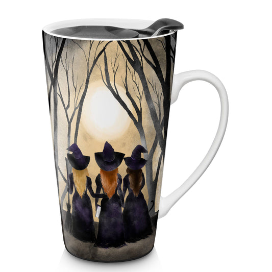 Three Witches Halloween Ceramic Travel Mug with Lid