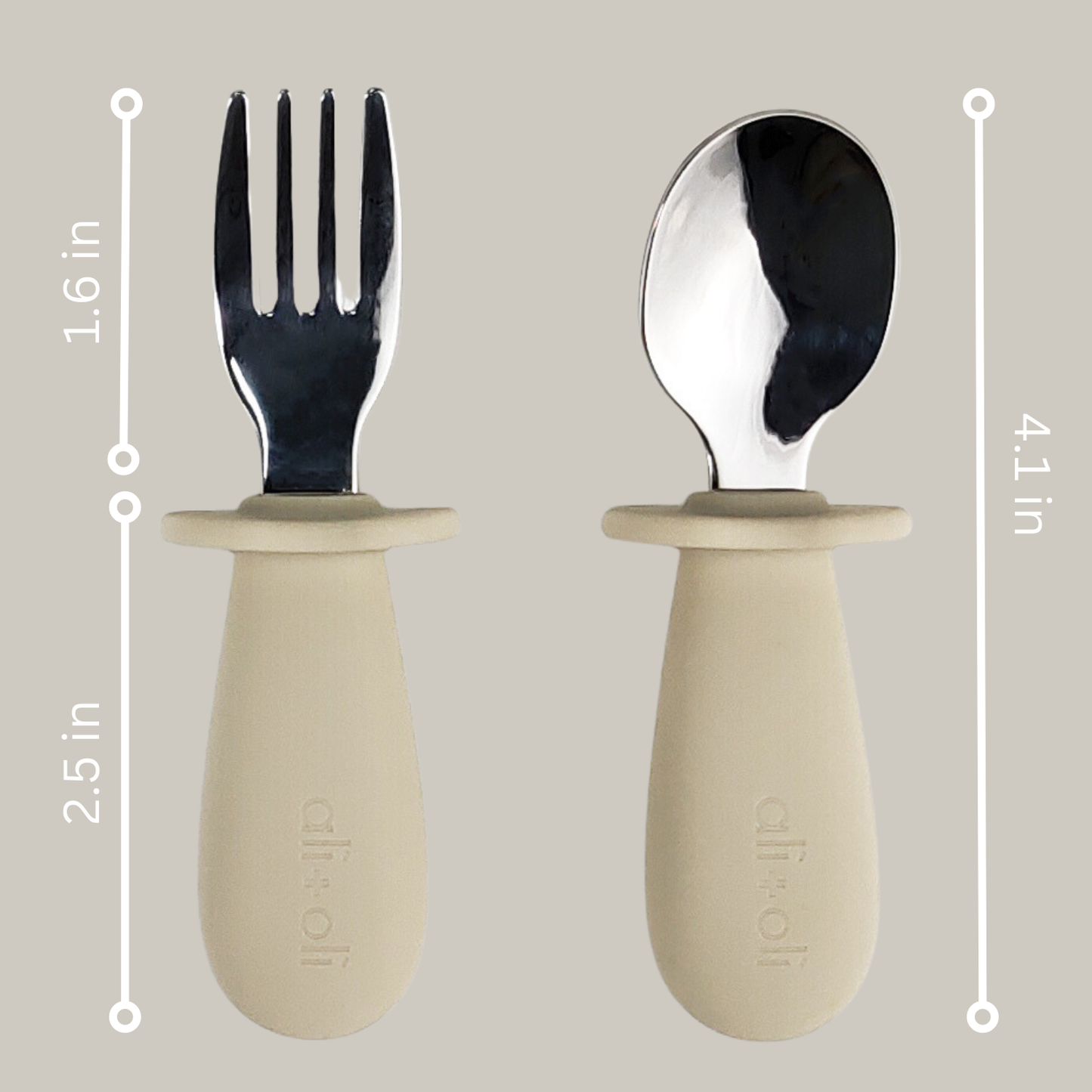 Ali+Oli Spoon & Fork Learning Set for Toddlers (Khaki) 6m+