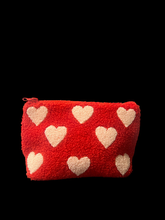 Red Make-up Bag with Pink Hearts